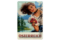Blechschild Pin Up 20x30cm Österreich alpen Urlaub Frau
