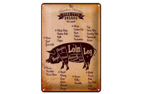 Blechschild Metzger 20x30cm Pork cuts Organic free Schwein