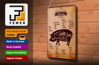 Blechschild Metzger 20x30cm Pork cuts Organic free Schwein