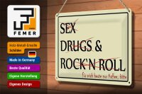 Blechschild Spruch 30x20cm Sex Drugs Rock nur Kaffee bitte