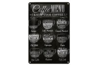 Blechschild Kaffee 20x30cm Coffee Menu Espresso Latte Flat