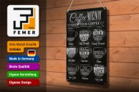 Blechschild Kaffee 20x30cm Coffee Menu Espresso Latte Flat