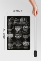 Blechschild Kaffee 20x30cm Coffee Menu Espresso Latte Flat