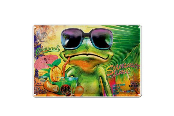 Blechschild Frosch 30x20cm Cocktail Mojito Summer Strand