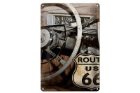 Blechschild Retro 20x30cm Auto Lenkrad Route US 66