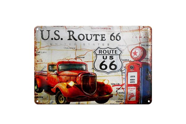 Blechschild Retro 30x20cm US Route 66 Oldtimer Tankstelle