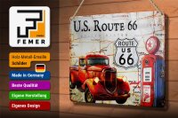 Blechschild Retro 30x20cm US Route 66 Oldtimer Tankstelle