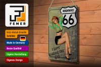 Blechschild Pin Up 20x30cm Highway 66 i love riding the 66