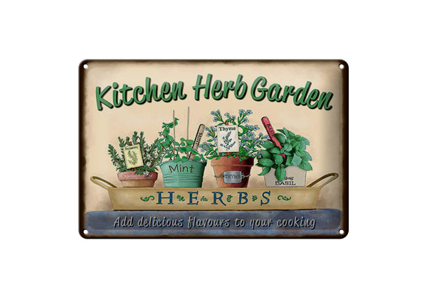 Blechschild Garten 30x20cm Kirchen Herb Garden Mint Thyme