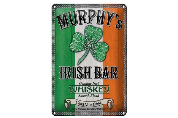 Blechschild Alkohol 20x30cm Murphy´s Irish Bar Whiskey