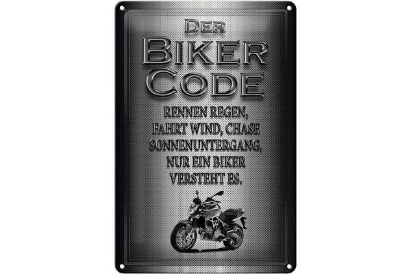 Blechschild Motorrad 20x30cm Biker Code rennen regen wind