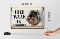Blechschild Spruch 30x20cm holländisch Hier Waak ik Schnauzer Hund