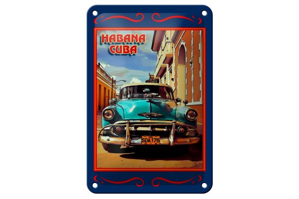 Blechschild Cuba 12x18cm Havana Cuba blaues Auto