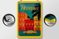 Blechschild Havana 12x18cm Cuba Zeichnung gelbes Auto