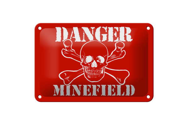 Blechschild Hinweis 18x12cm Danger Minefield Schädel