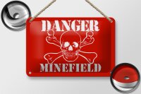 Blechschild Hinweis 18x12cm Danger Minefield Schädel