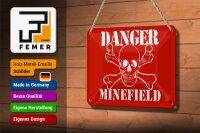 Blechschild Hinweis 18x12cm Danger Minefield Schädel