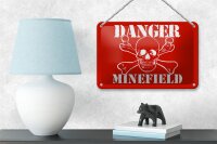Blechschild Hinweis 18x12cm Danger Minefield Schädel