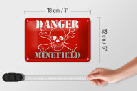 Blechschild Hinweis 18x12cm Danger Minefield Schädel