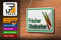 Blechschild Hinweis 18x12cm frische Rhabarber Hofladen