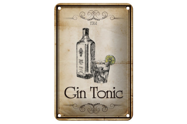 Blechschild Alkohol 12x18cm 1761 Gin tonic Retro