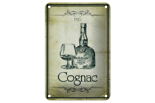 Blechschild Alkohol 12x18cm 1920 Cognac Retro