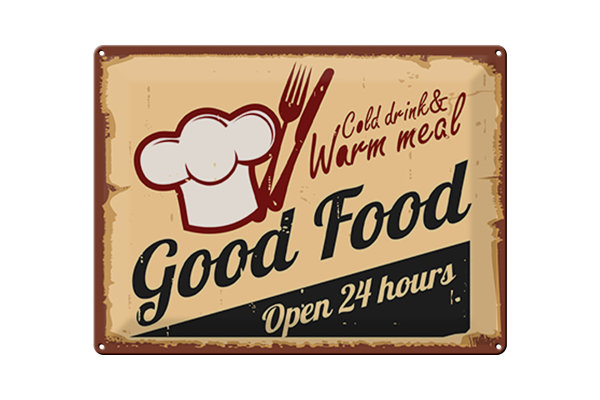 Blechschild Retro 40x30cm Cold drinks and warm meal