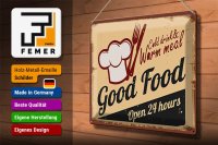 Blechschild Retro 40x30cm Cold drinks and warm meal