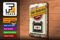 Blechschild Retro 30x40cm Extra Life Auto Batteries