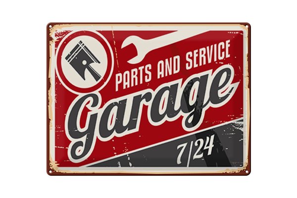 Blechschild Retro 40x30cm Garage parts service Auto Teile