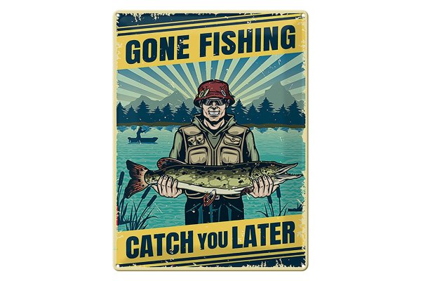Blechschild Retro 30x40cm Gone Fishing Angeln