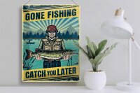 Blechschild Retro 30x40cm Gone Fishing Angeln
