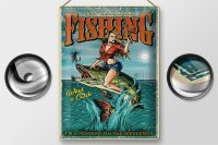 Blechschild Pin Up 30x40cm less talk more fisching Angeln
