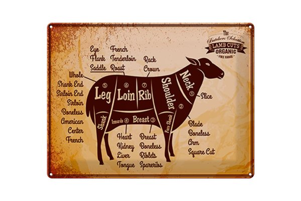 Blechschild Lamm 40x30cm Lamb cuts Organic Metzgerei