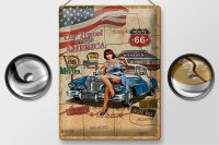 Blechschild Retro 30x40cm Pinup Car Travel trough America