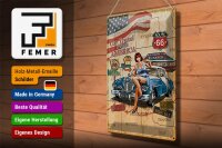Blechschild Retro 30x40cm Pinup Car Travel trough America
