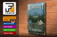 Blechschild Retro 30x40cm Wanderlust camping