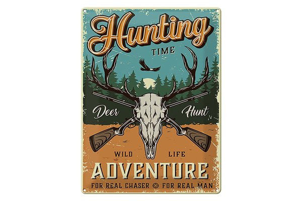 Blechschild Retro 30x40cm Hunting Time Adventure Abenteuer