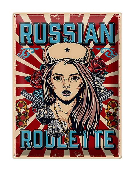 Blechschild Pinup 30x40cm russian roulette