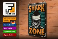Blechschild Retro 30x40cm Shark Zone Hai See