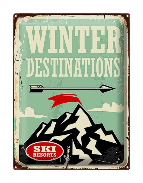 Blechschild Retro 30x40cm Ski winter destinations