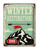 Blechschild Retro 30x40cm Ski winter destinations