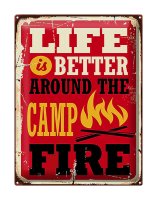 Blechschild Retro 30x40cm life better camp fire Camping rot