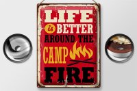Blechschild Retro 30x40cm life better camp fire Camping rot