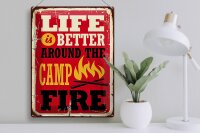 Blechschild Retro 30x40cm life better camp fire Camping rot