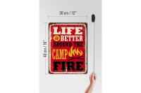 Blechschild Retro 30x40cm life better camp fire Camping rot