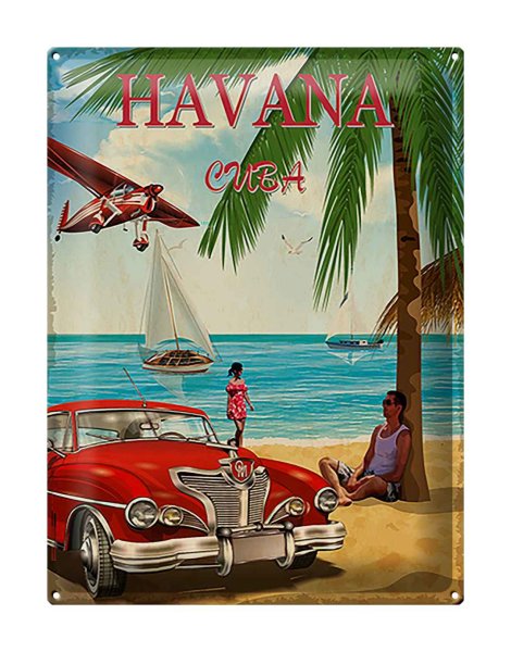 Blechschild Havana 30x40cm Cuba Retro Urlaub Palmen