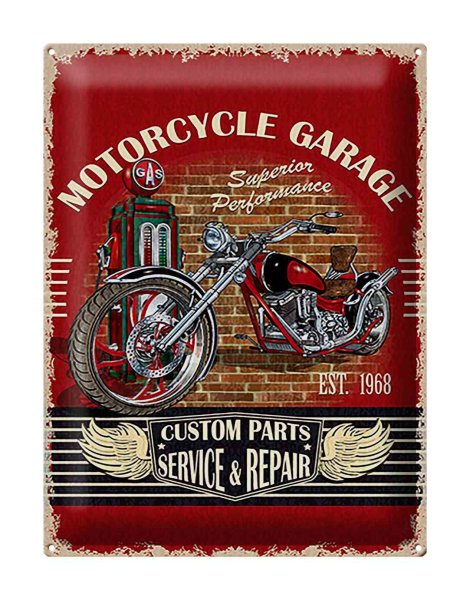 Blechschild Retro 30x40cm Motorrad Motorcycle Garage Service