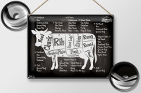 Blechschild Kuh 30x40cm Beef cuts Organic Fleisch Metzgerei