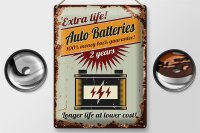 Blechschild Retro 30x40cm Auto Batteries extra life